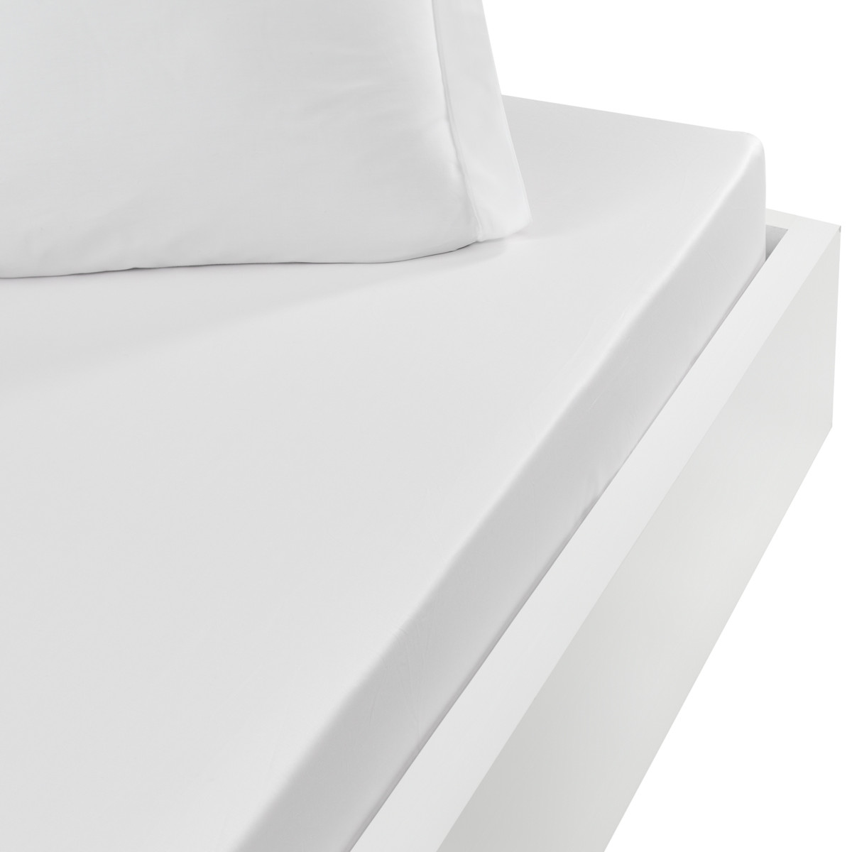 Drap housse en satin de coton bonne Blanc 90x190 cm (photo) Drap housse en satin de coton bonne Blanc 90x190 cm