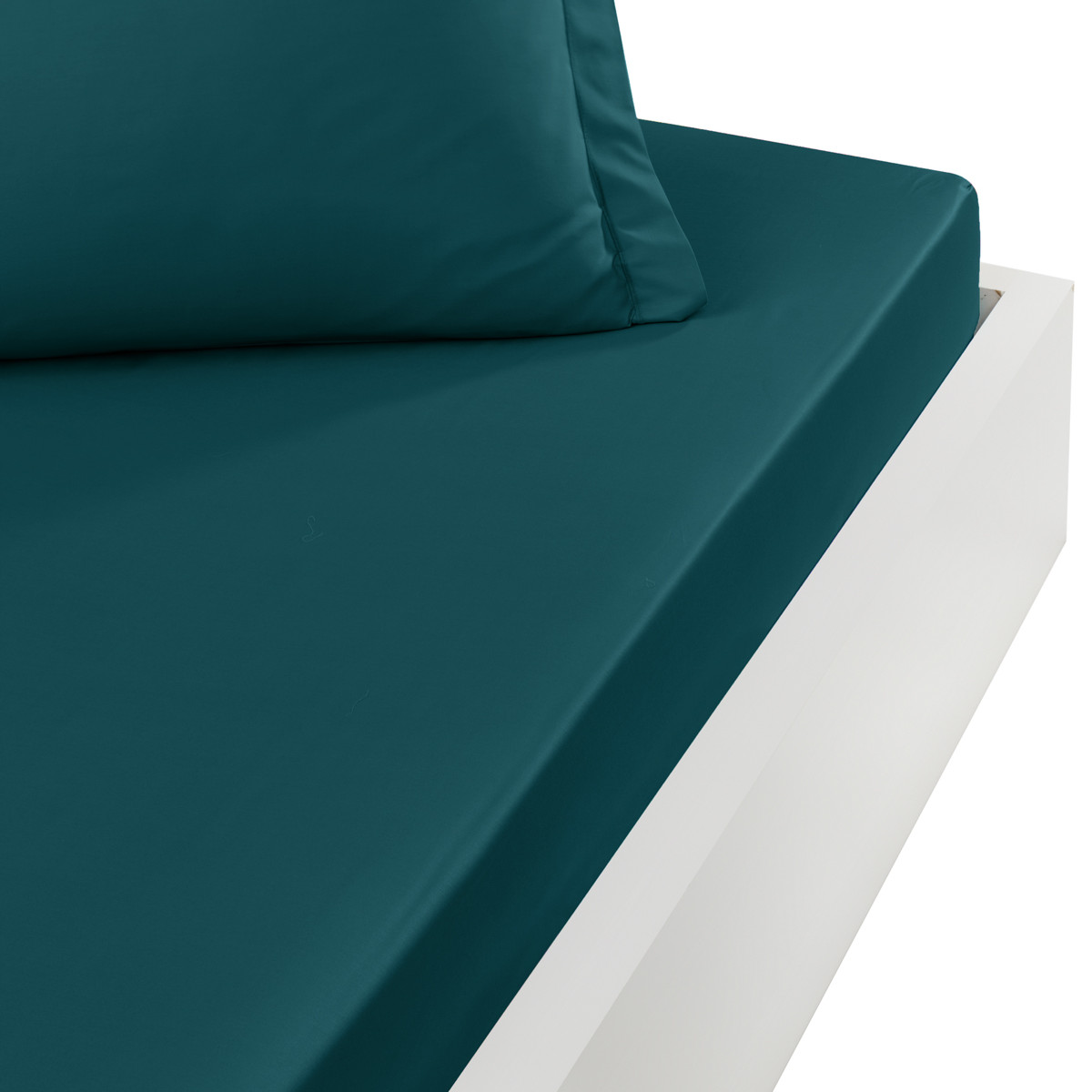 Drap housse en satin de coton bonne Petrol 140x190 cm (photo) Drap housse en satin de coton bonne Petrol 140x190 cm
