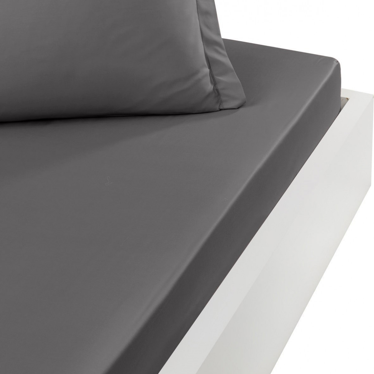Drap housse en satin de coton bonne Gris Silver 160x200 cm (photo) Drap housse en satin de coton bonne Gris Silver 160x200 cm