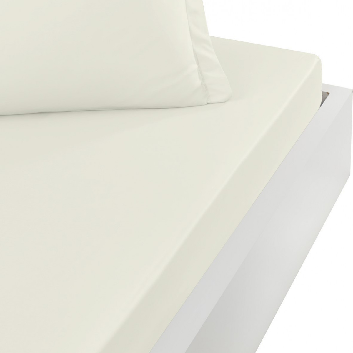 Drap housse en satin de coton bonne Ecru 160x200 cm (photo) Drap housse en satin de coton bonne Ecru 160x200 cm
