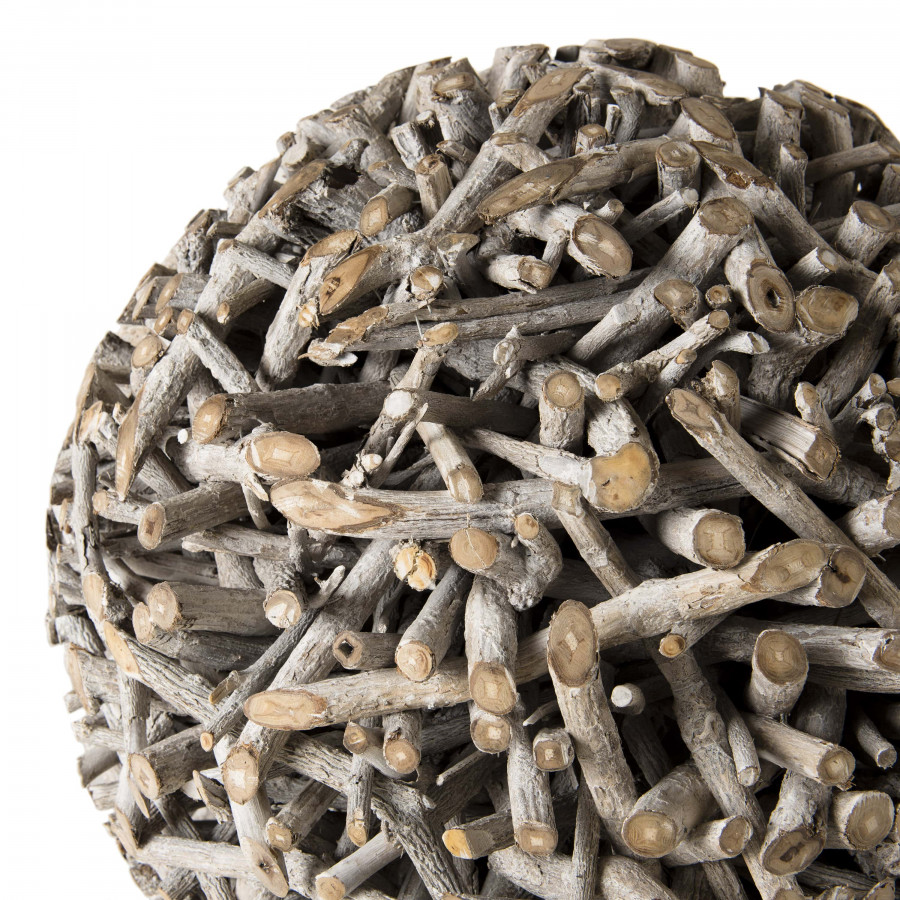 Boule déco bois teck branches grise (photo) Boule déco bois teck branches grise