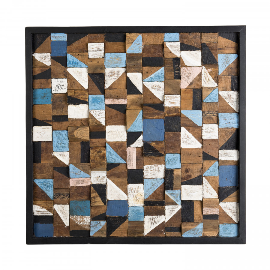 Décoration murale carrée mozaïc bois teck recyclé multicolore 73x73 Décoration murale carrée mozaïc bois teck recyclé multicolore 73x73