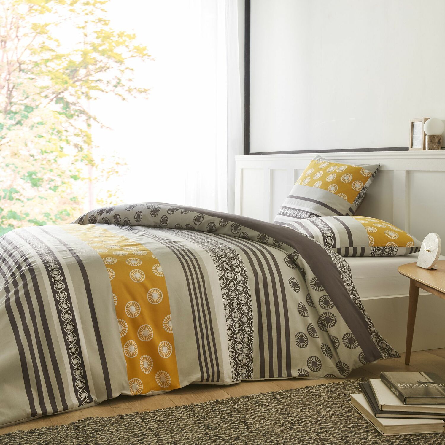 Parure de housse de couette coton jaune 220x240 cm
