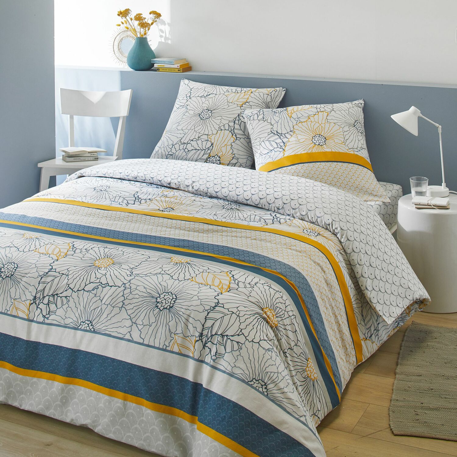 Parure de housse de couette coton jaune 220x240 cm