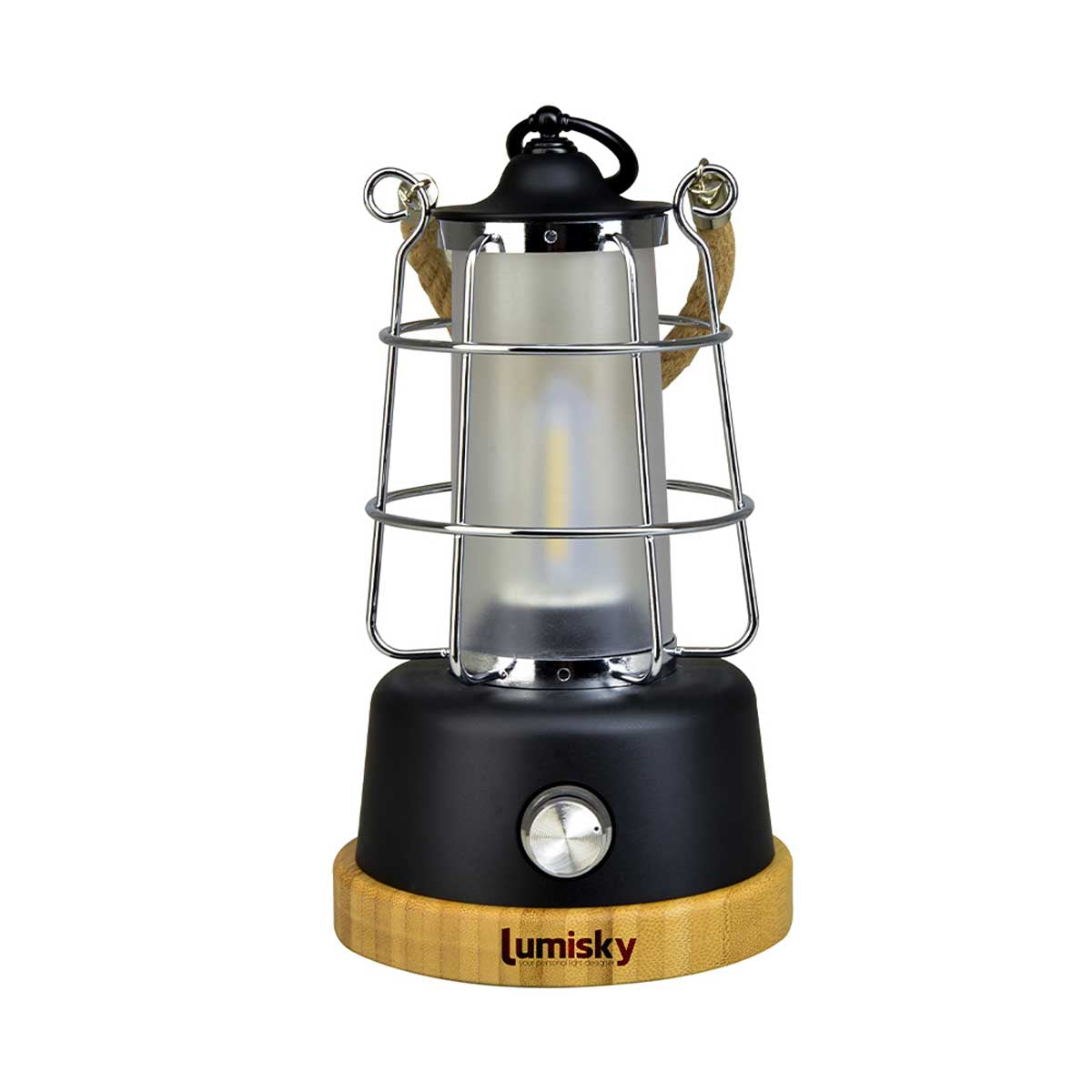Lanterne sans fil anse en corde bois noir H23cm Lanterne sans fil anse en corde bois noir H23cm