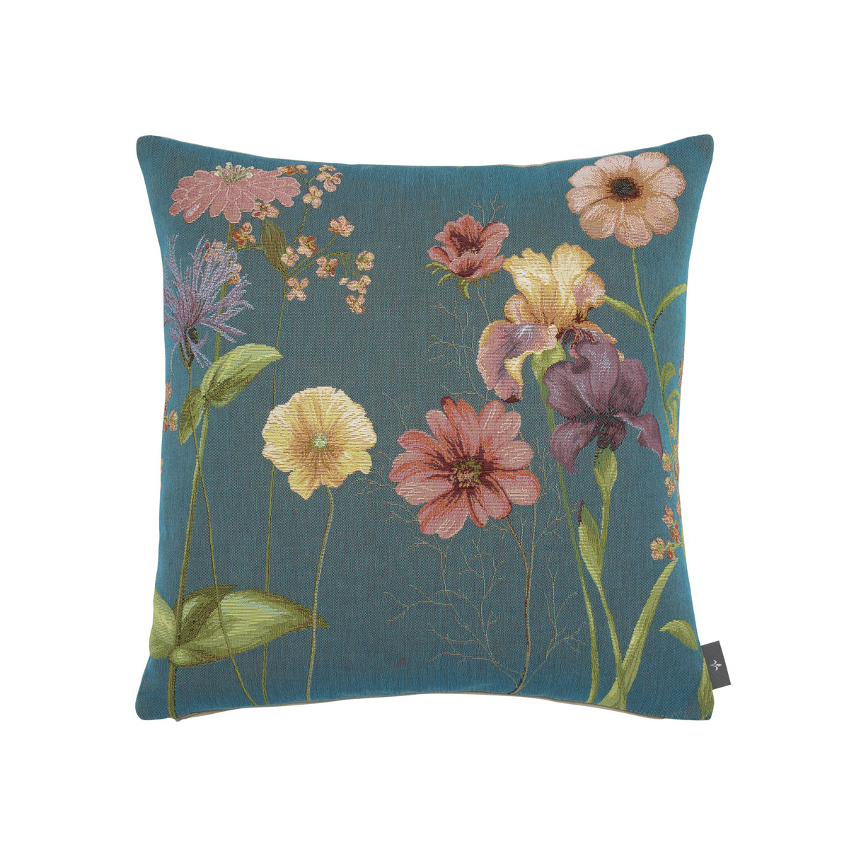 Coussin tapisserie giverny multi fleurs made in france bleu   48x48