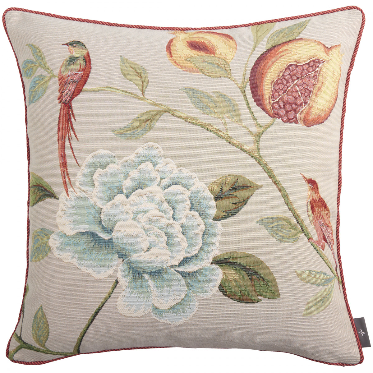 Coussin tapisserie grenadier oiseaux rouge made in france gris 48x48 Coussin tapisserie grenadier oiseaux rouge made in france gris 48x48