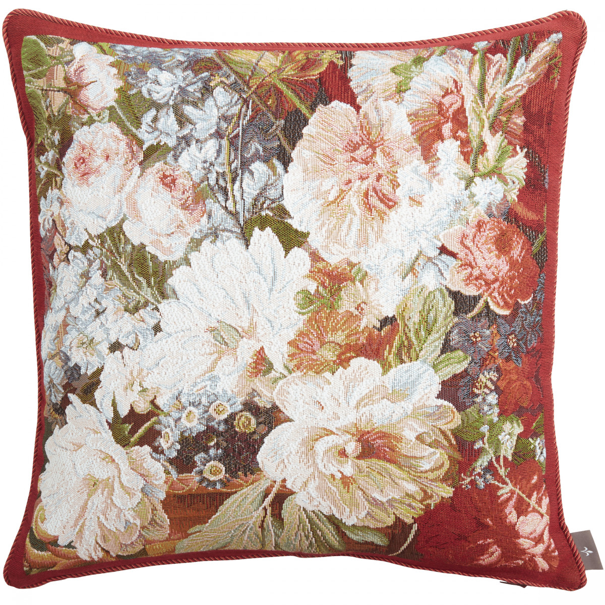 Coussin tapisserie bouquet classique made in france rouge 50x50 Coussin tapisserie bouquet classique made in france rouge 50x50