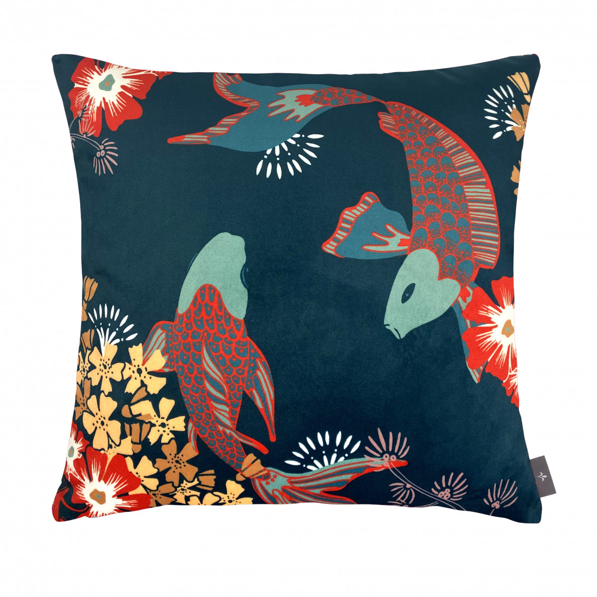 Coussin imprimé les poissons koï bleu 47x47 (photo) Coussin imprimé les poissons koï bleu 47x47