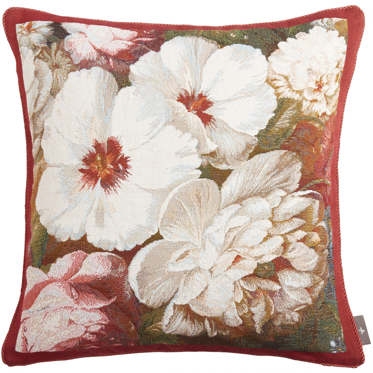 Coussin tapisserie hibiscus pivoine made in france rouge 50x50