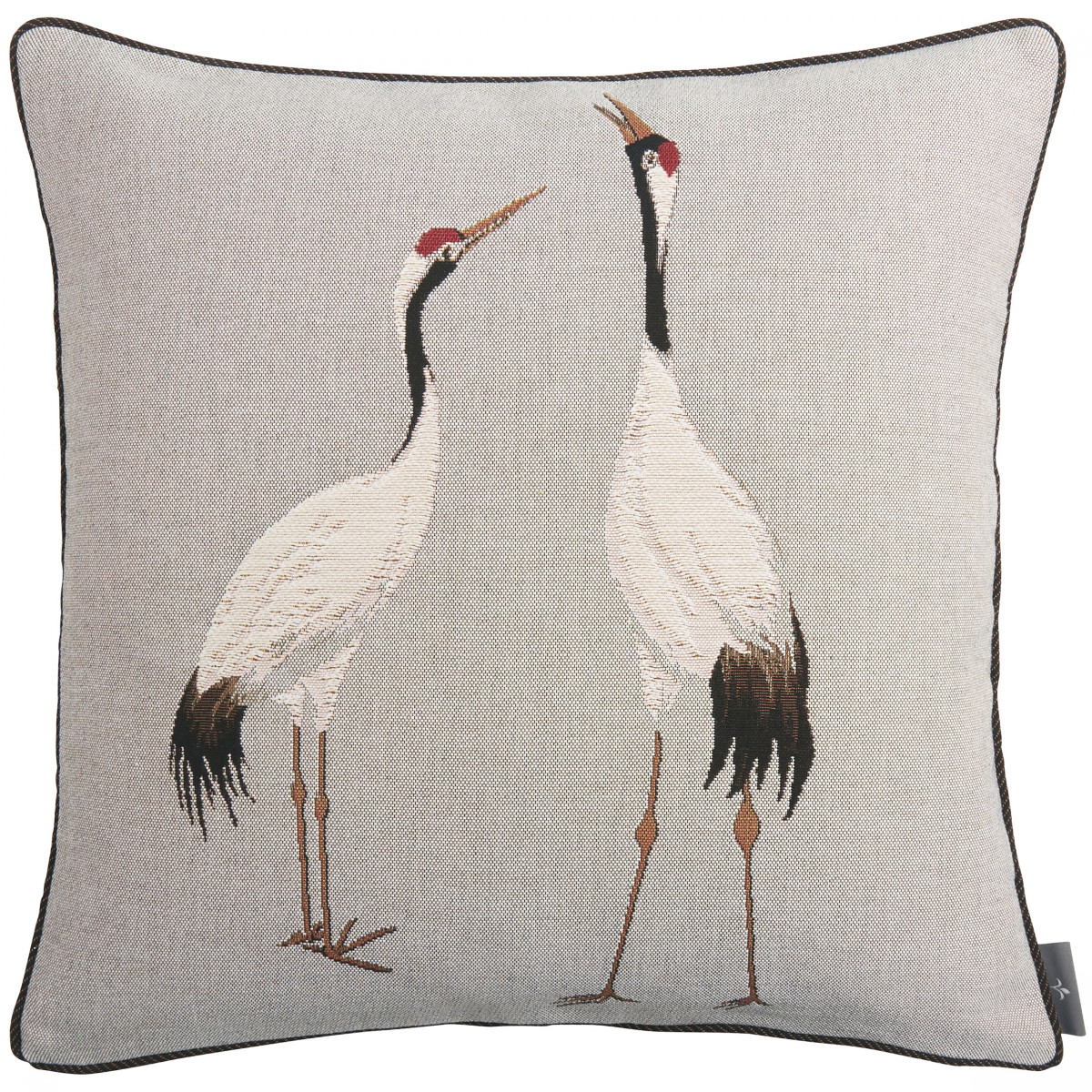 Coussin tapisserie deux grues blanches made in france gris   48x48