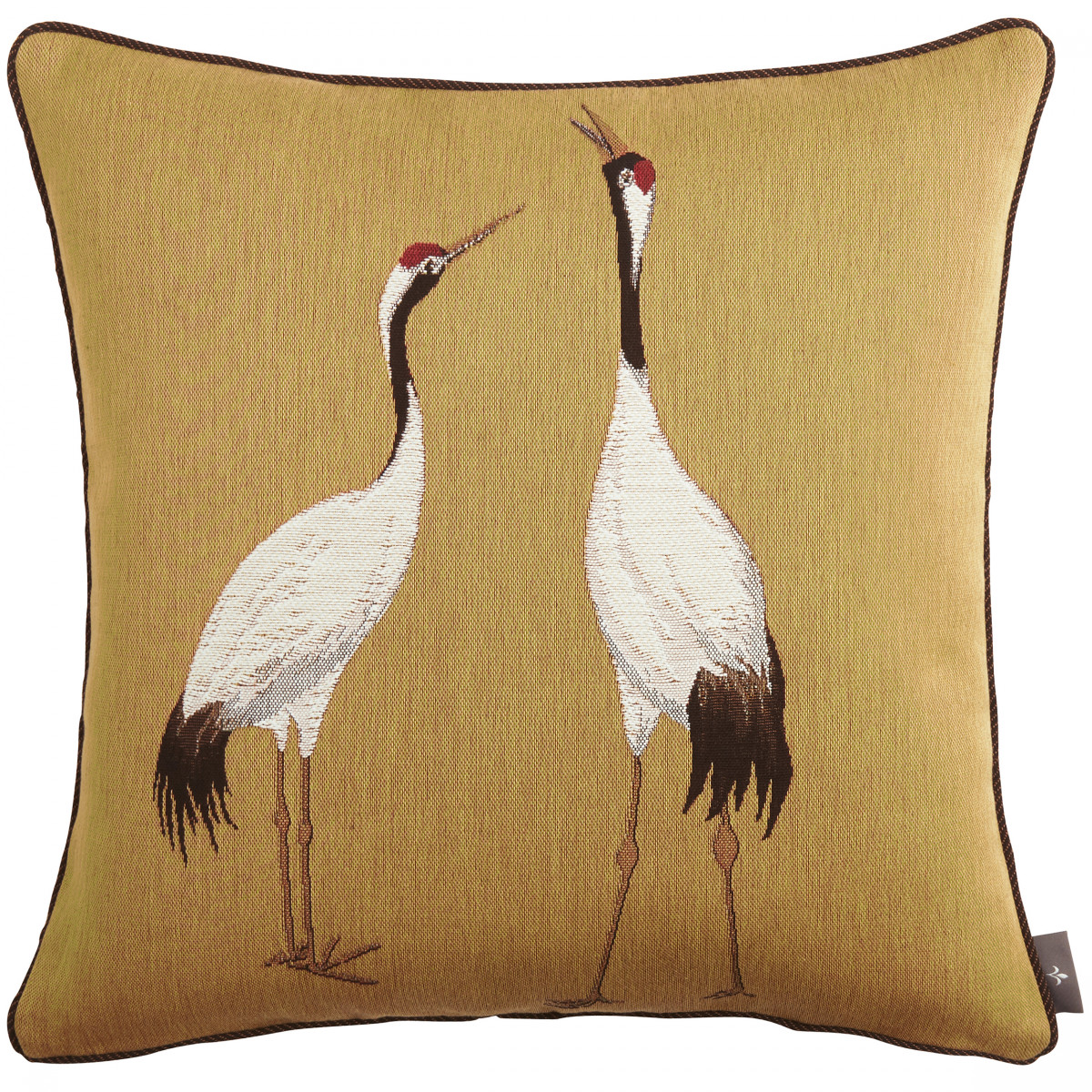 Coussin tapisserie deux grues blanches made in france jaune   48x48
