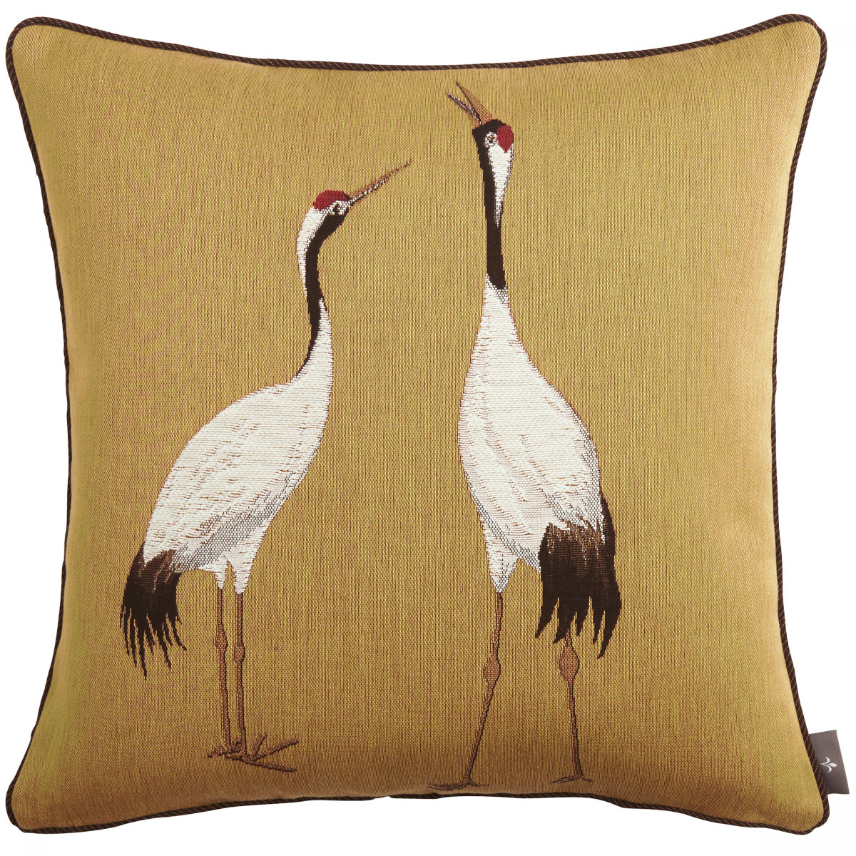 Coussin tapisserie deux grues blanches made in france jaune 50x50 Coussin tapisserie deux grues blanches made in france jaune 50x50