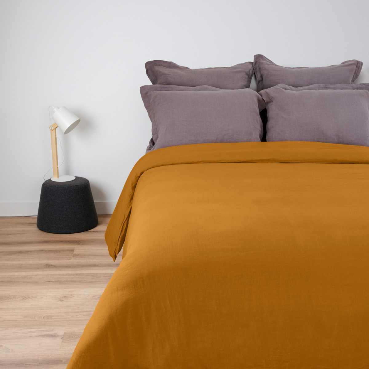 Housse de couette naturelle en lin jaune moutarde 240x220 cm Housse de couette naturelle en lin jaune moutarde 240x220 cm