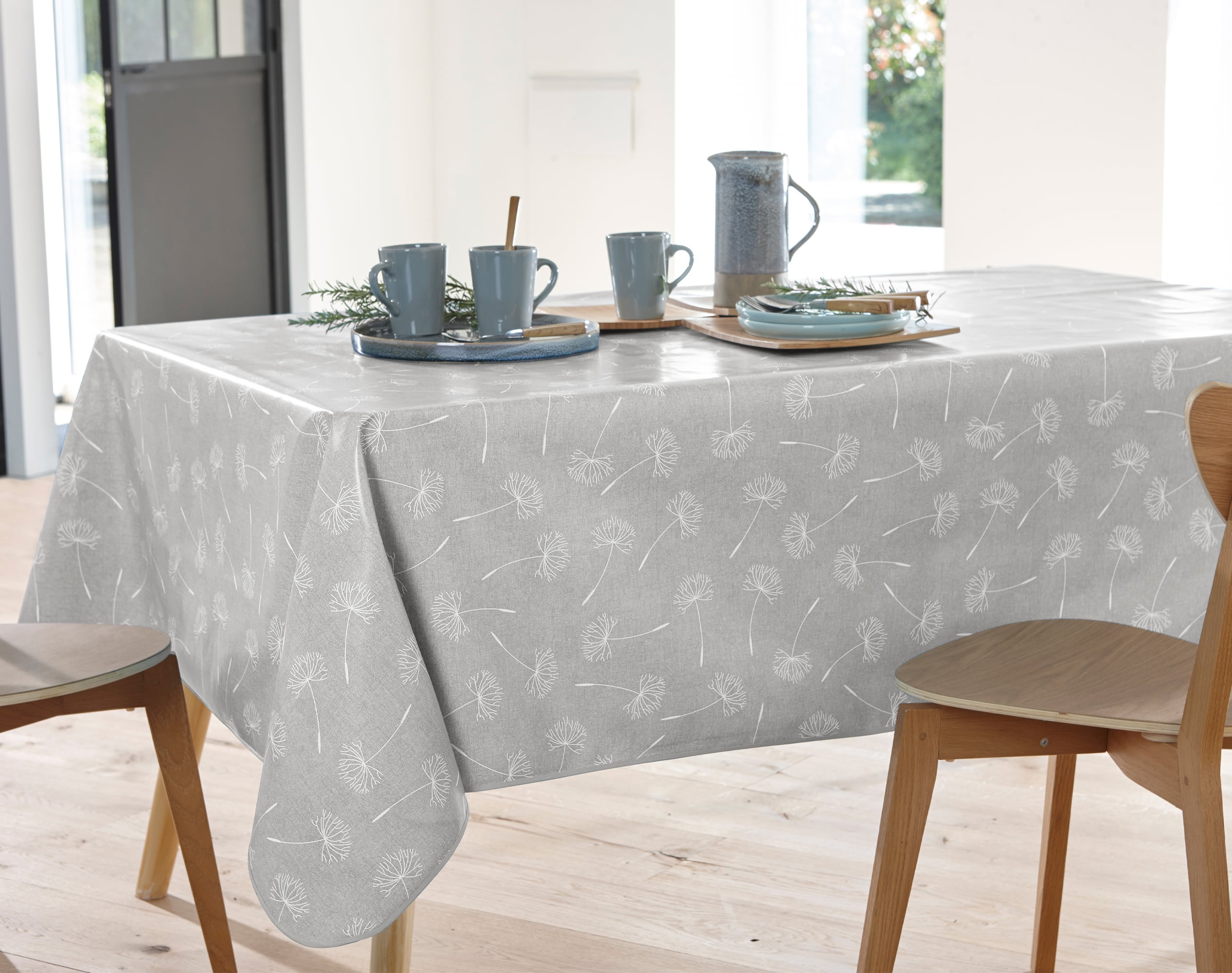 Nappe ronde gris perle en à motifs 135x135 Nappe ronde gris perle en à motifs 135x135