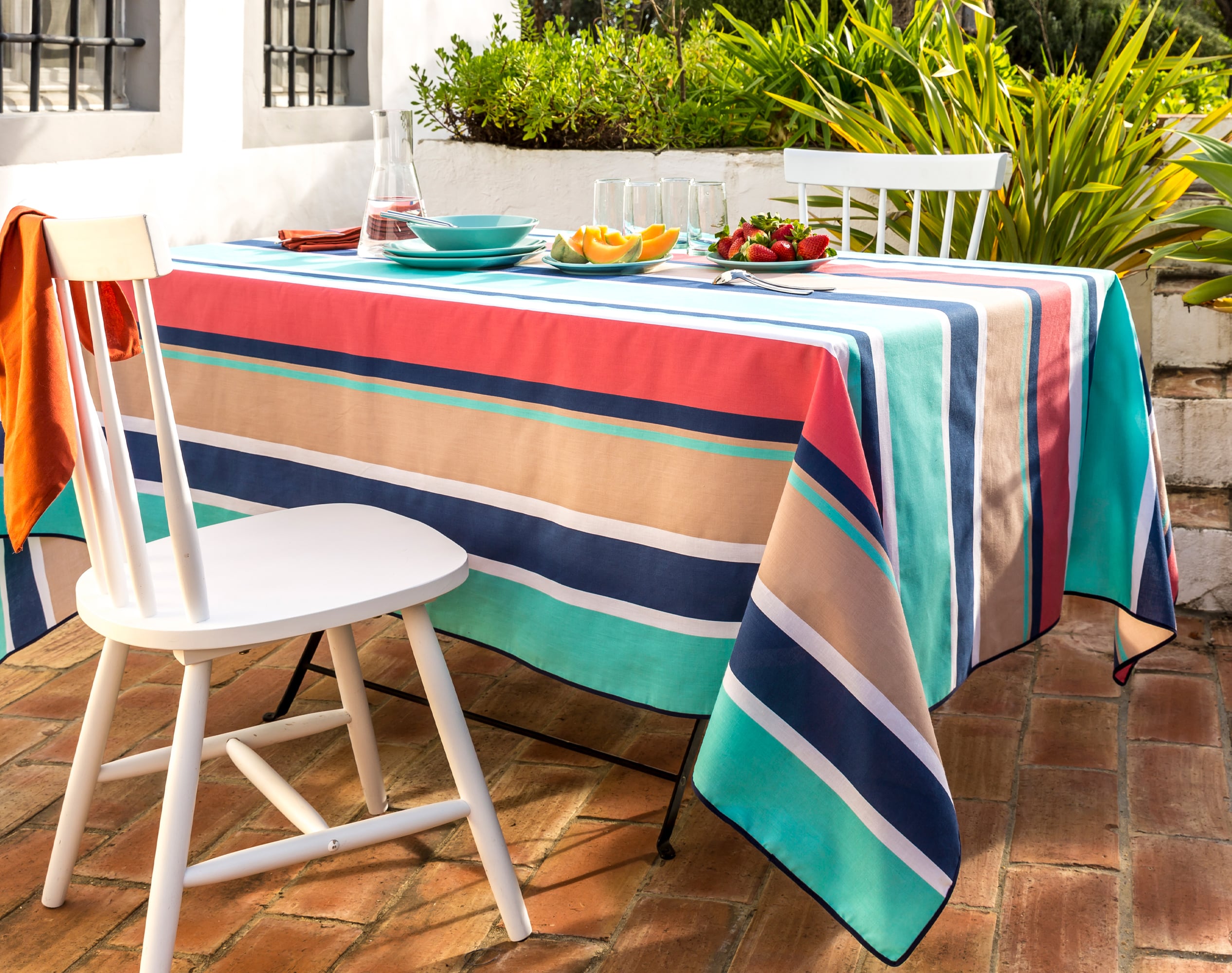 Nappe rectangulaire bleu turquoise en coton 150x300 Nappe rectangulaire bleu turquoise en coton 150x300