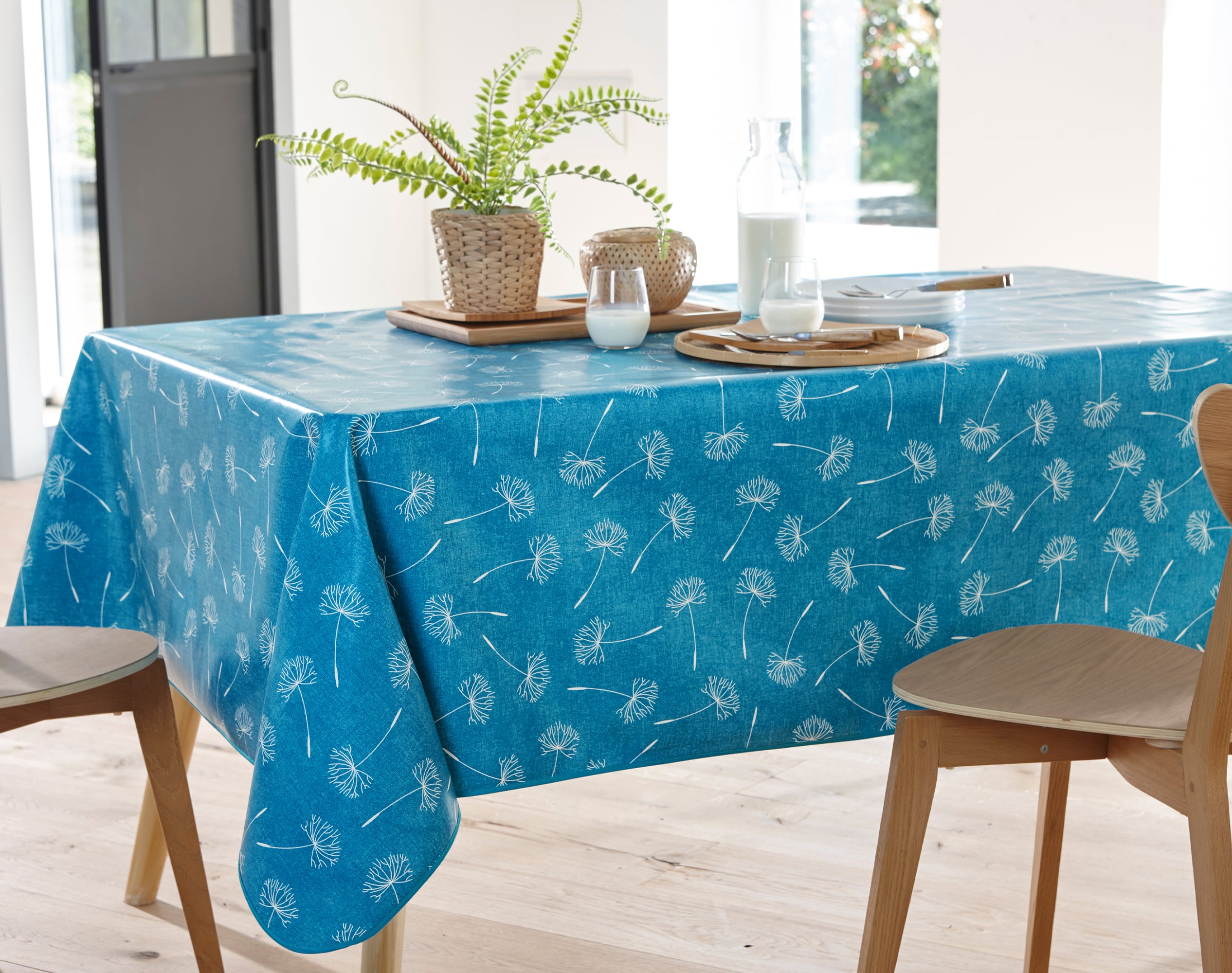 Nappe ronde bleu canard en à motifs 135x135 Nappe ronde bleu canard en à motifs 135x135