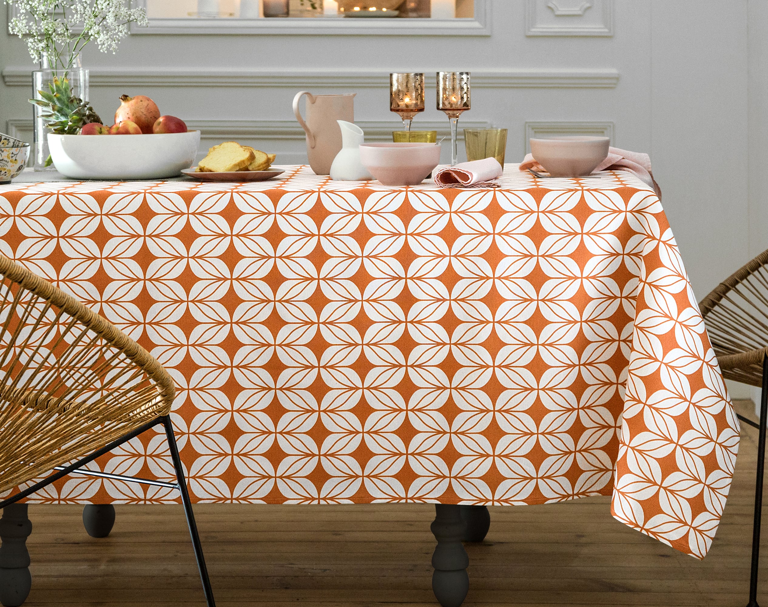 Nappe carrée orange poterie en coton 150x150