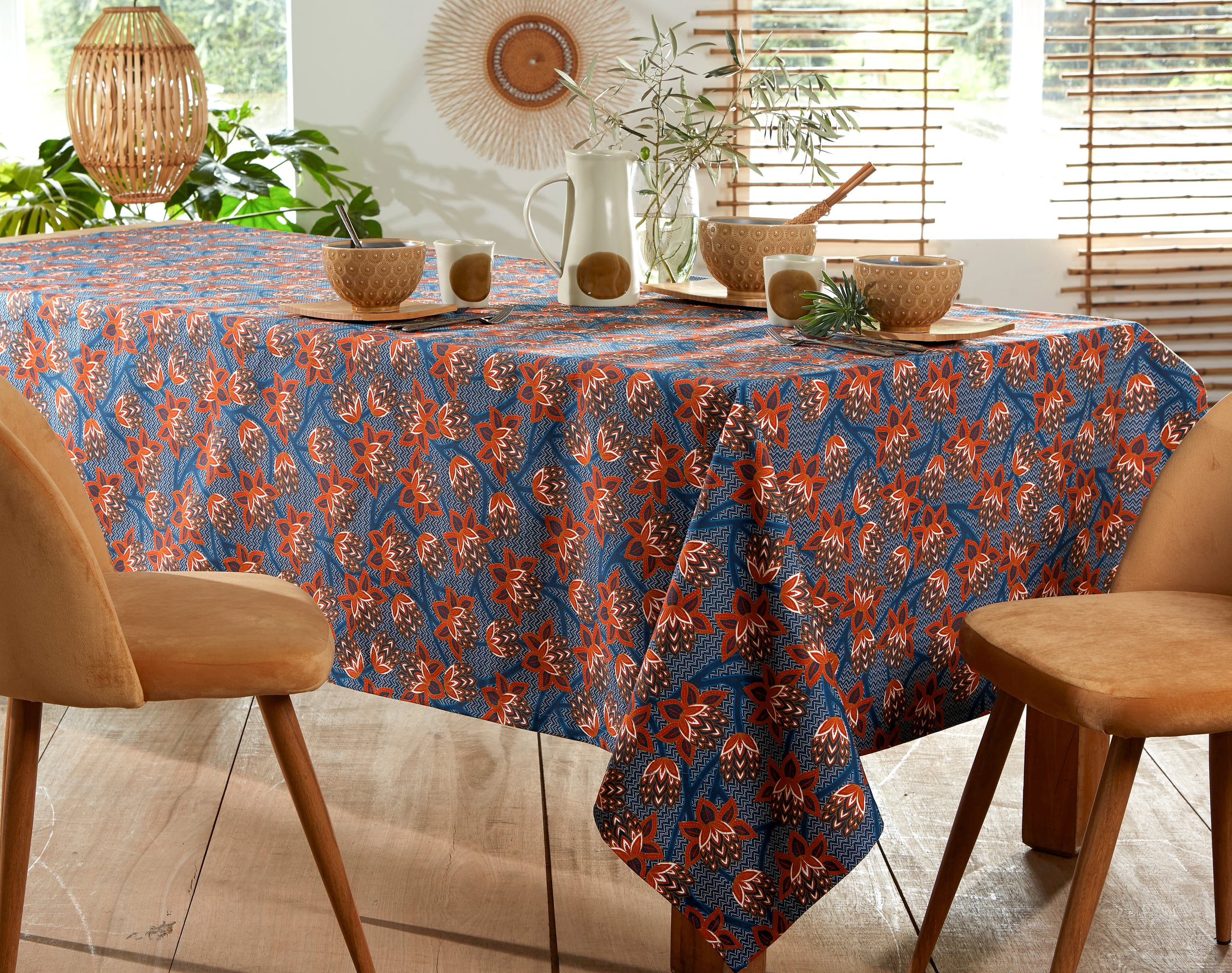 Nappe carrée bleu en coton 150x150 Nappe carrée bleu en coton 150x150