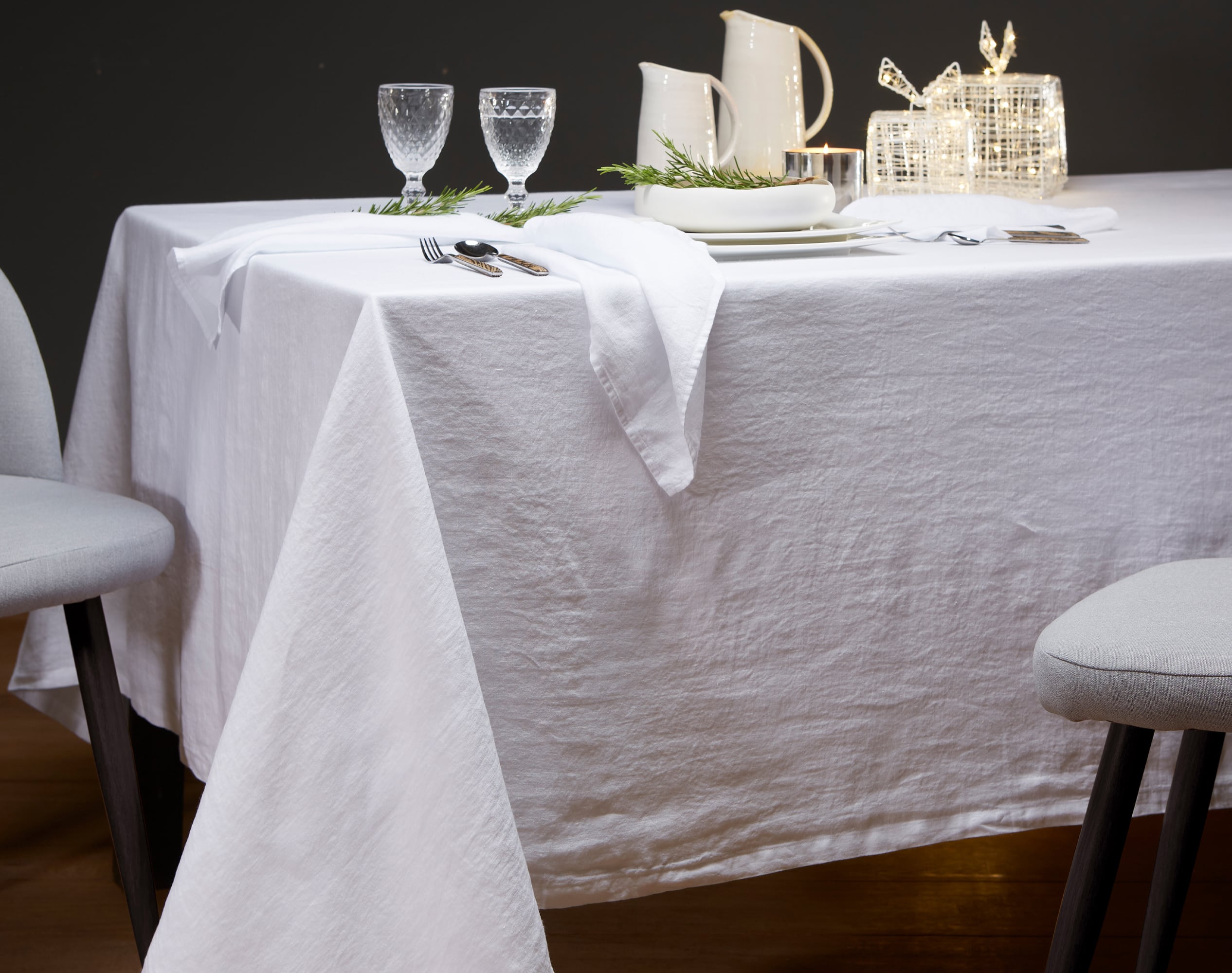 Nappe rectangulaire blanc en lin 170x300