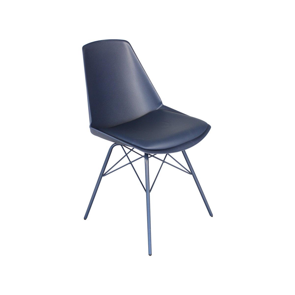 Chaise design avec coussin bleu