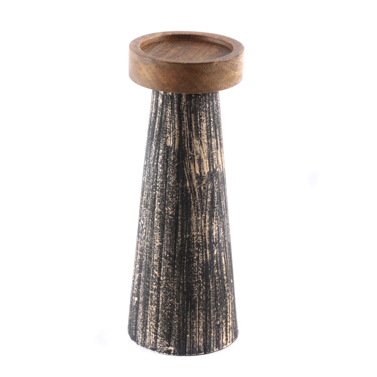 Bougeoir en bois de manguier et métal noir et or M Bougeoir en bois de manguier et métal noir et or M