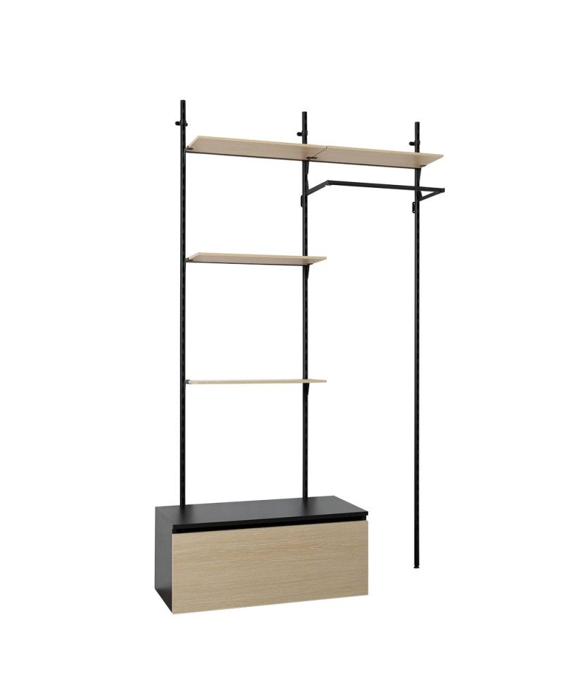 Dressing modulable avec 4 tablettes (L60), caisson et barre penderie (photo) Dressing modulable avec 4 tablettes (L60), caisson et barre penderie