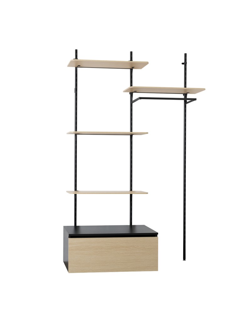 Dressing modulable avec 4 tablettes (L80), caisson et barre penderie (photo) Dressing modulable avec 4 tablettes (L80), caisson et barre penderie