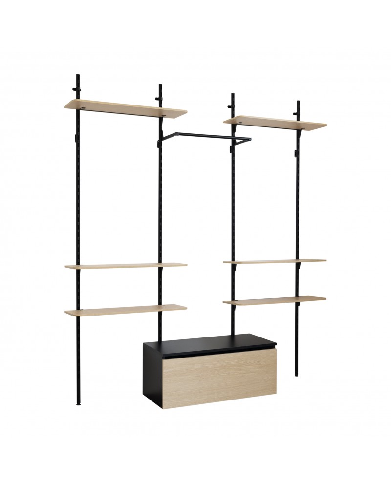 Dressing modulable avec 6 tablettes (L80), caisson et barre penderie (photo) Dressing modulable avec 6 tablettes (L80), caisson et barre penderie