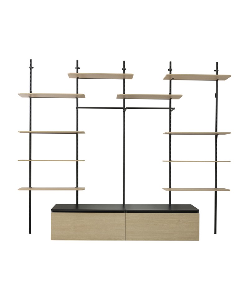 Dressing modulable avec 10 tablettes (L80), caisson et barre penderie (photo) Dressing modulable avec 10 tablettes (L80), caisson et barre penderie