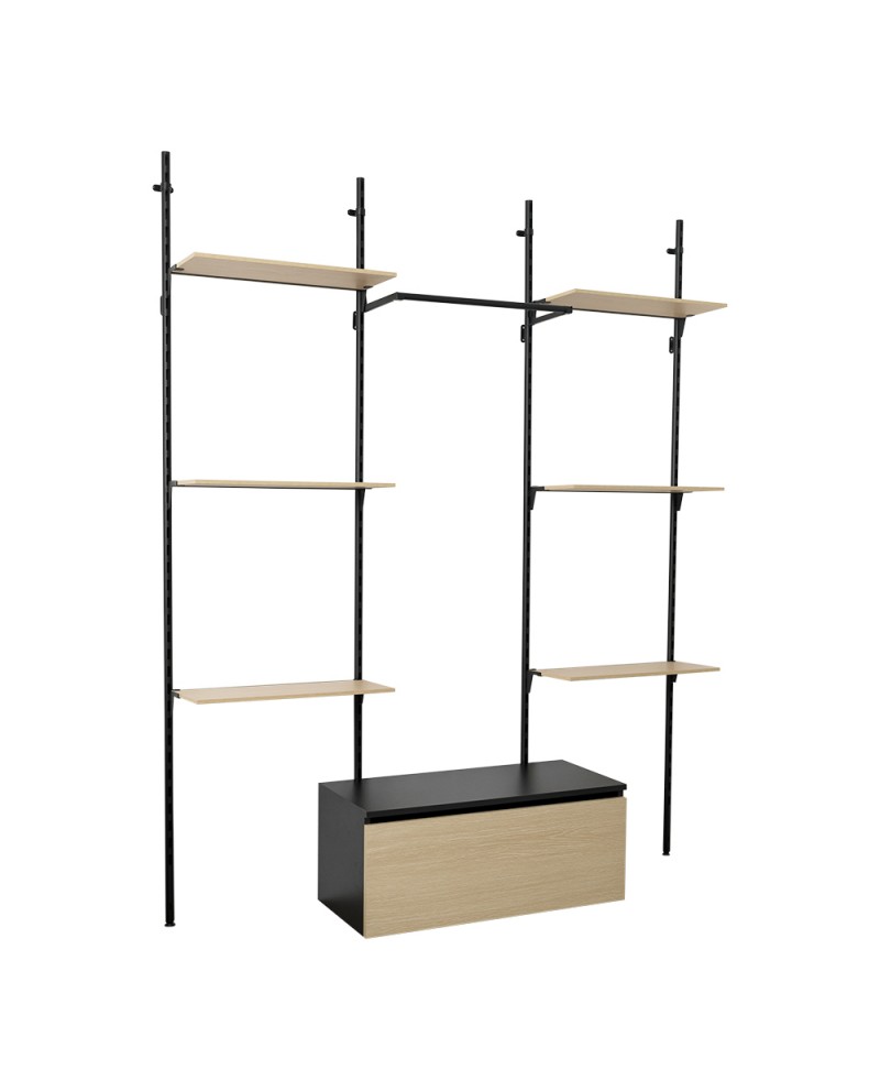 Dressing modulable avec 6 tablettes (L60), caisson et barre penderie (photo) Dressing modulable avec 6 tablettes (L60), caisson et barre penderie