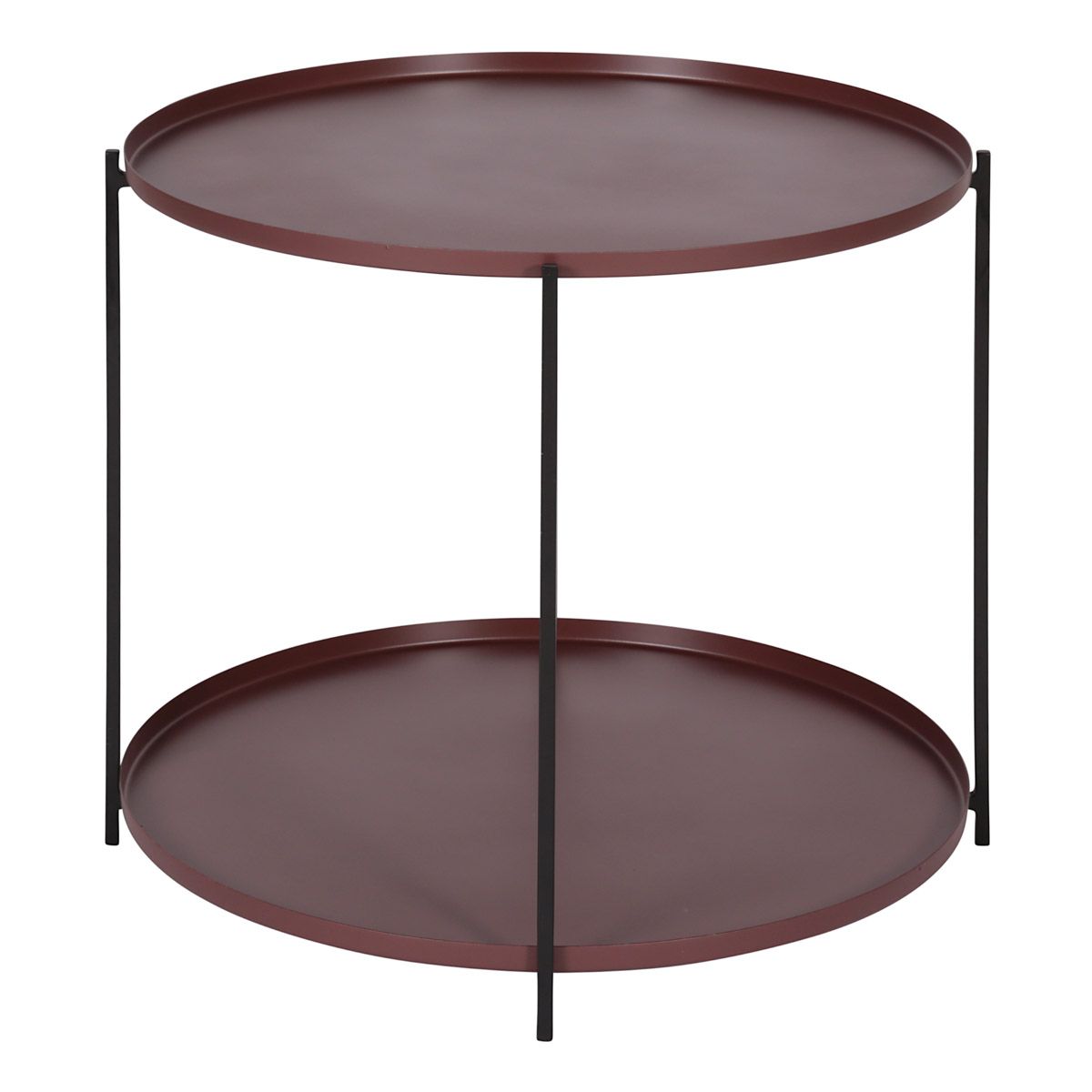 Table basse mÃ©tal prune ronde D56,5 cm deux plateaux