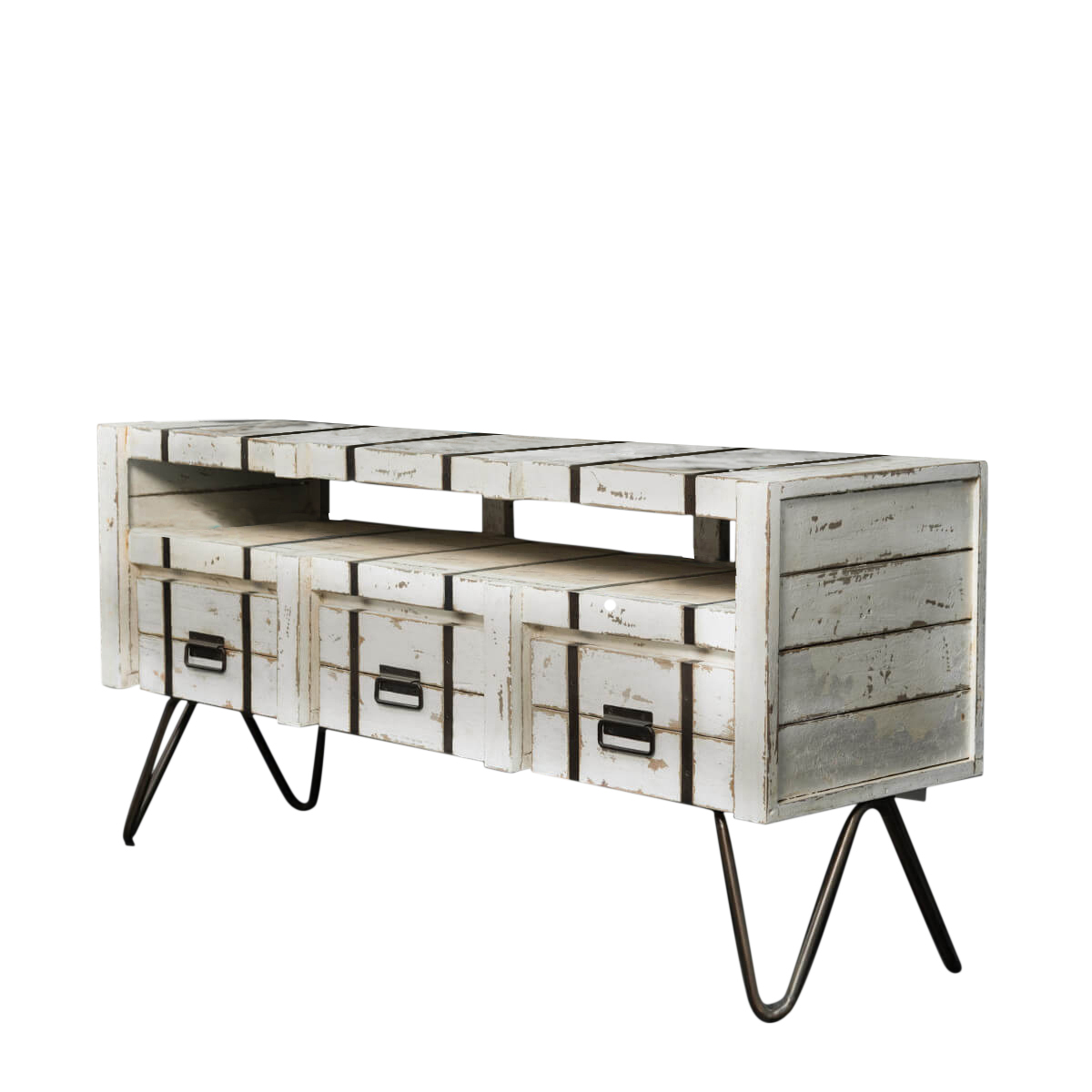 Meuble sous vasque en bois et métal blanc 3 tiroirs L160cm Meuble sous vasque en bois et métal blanc 3 tiroirs L160cm