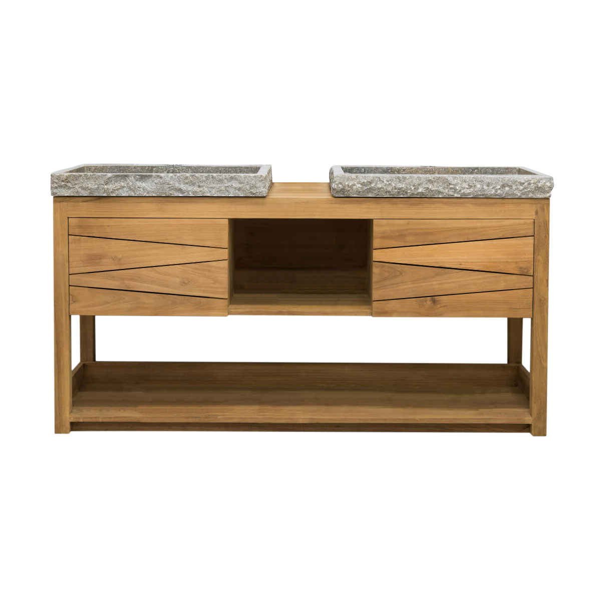 Meuble double vasque en teck et marbre gris L160cm (photo) Meuble double vasque en teck et marbre gris L160cm