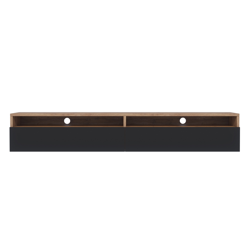Meuble tv moderne 180 cm chêne wotan noir brillant