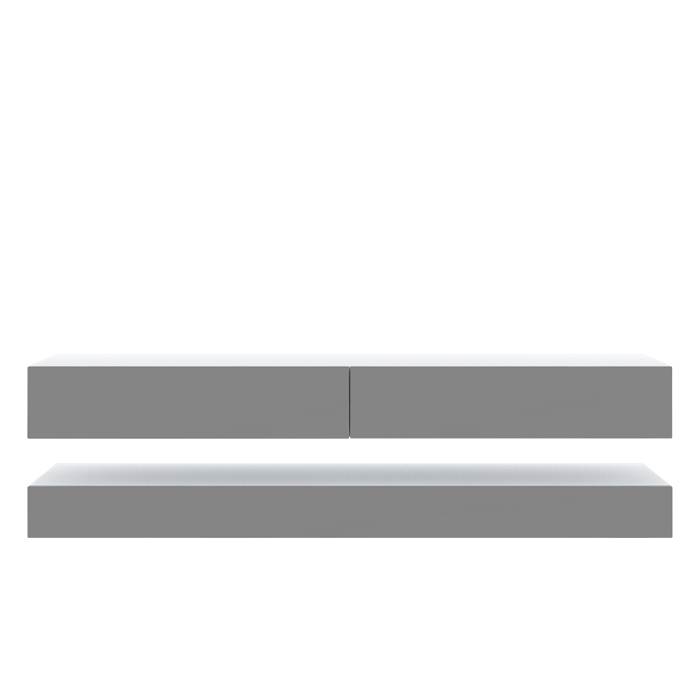 Meuble tv contemporain 2 tiroirs blanc mat gris brillant