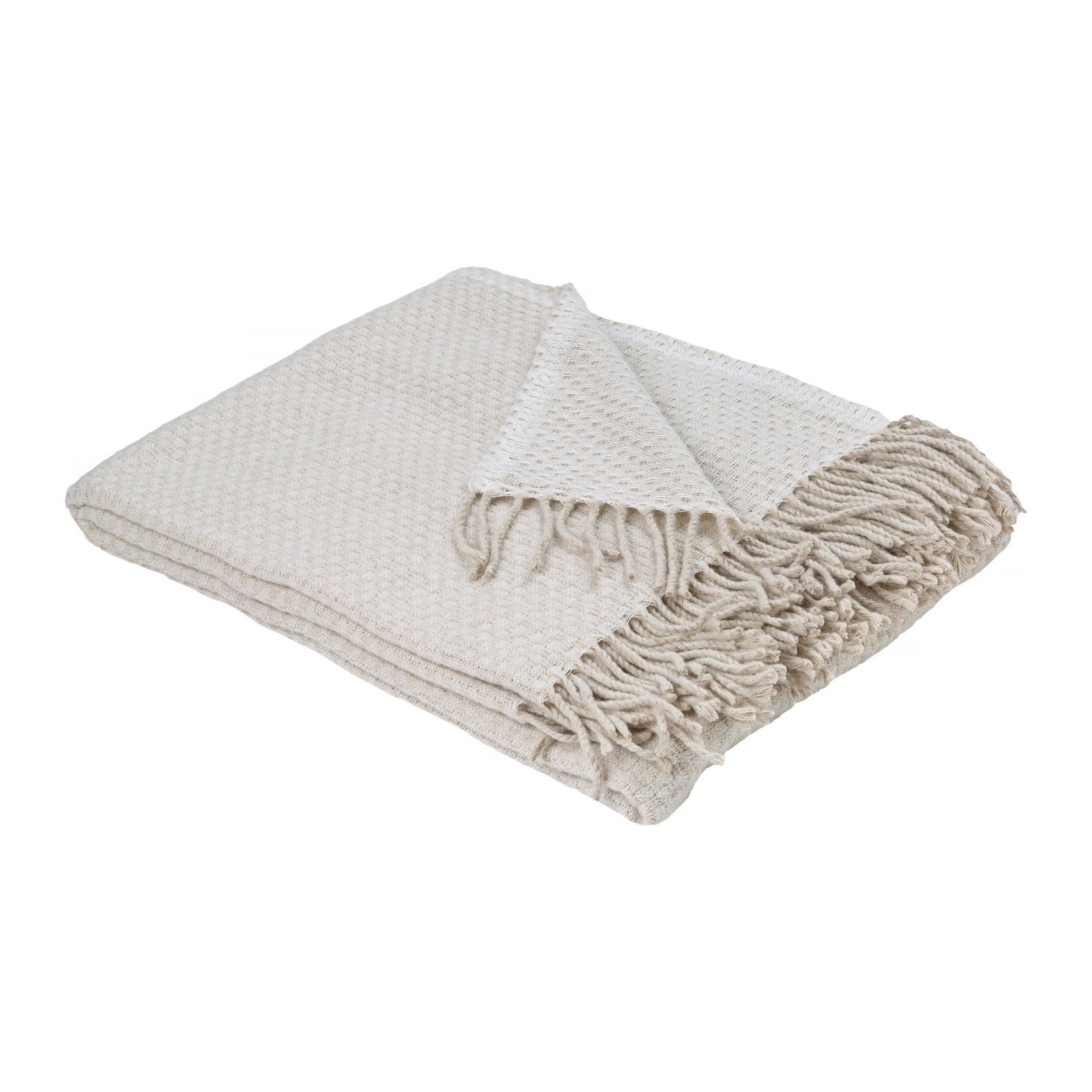 Plaid en mélange de matière laine ivoire 170x130 (photo) Plaid en mélange de matière laine ivoire 170x130