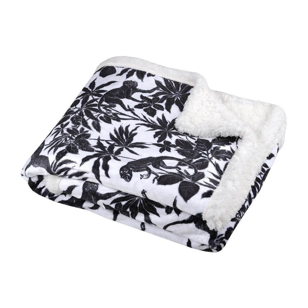 Plaid imprimé jungle en n&b polyester noir 160x130 (photo) Plaid imprimé jungle en n&b polyester noir 160x130