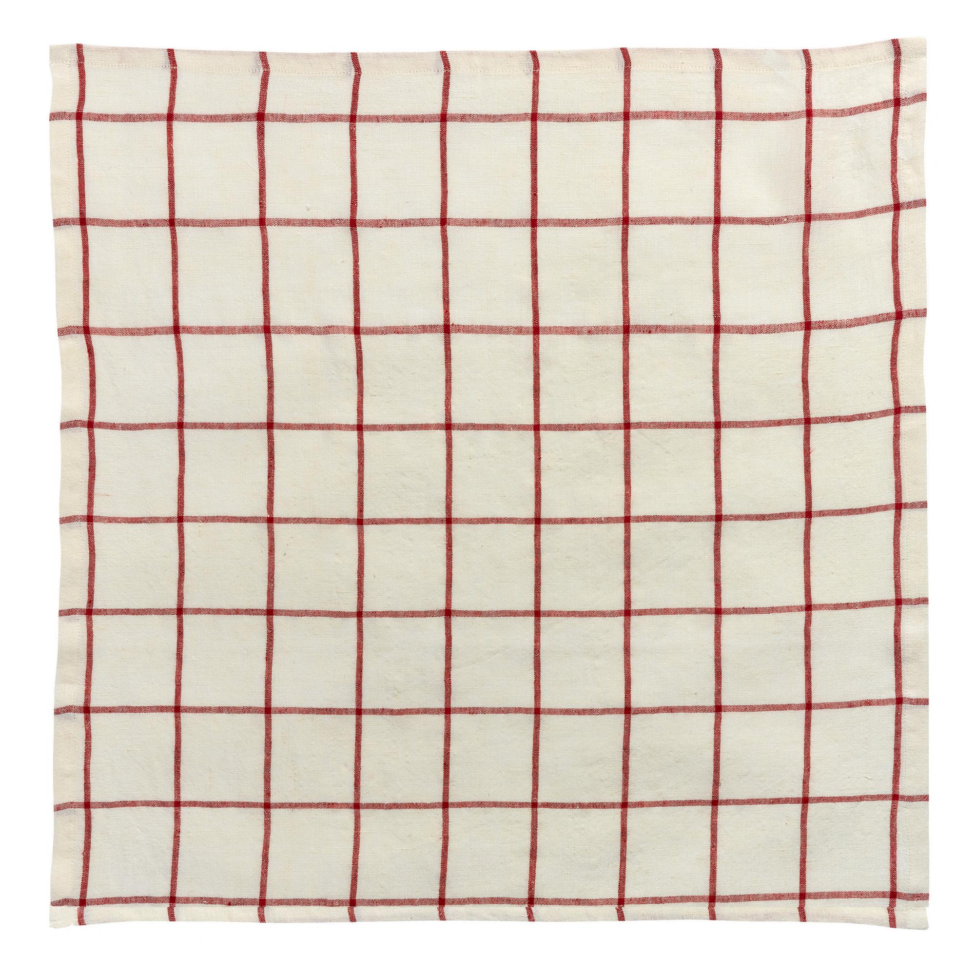 serviette de table carreaux  en lin ecru/rouge 50 x 50
