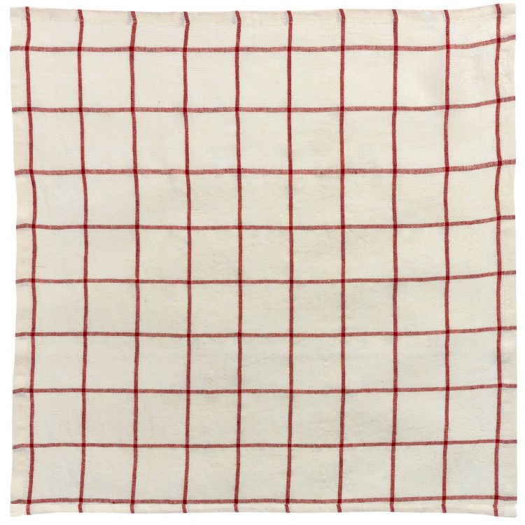 Serviette de table carreaux en lin naturel/rouge 50 x 50 (photo) Serviette de table carreaux en lin naturel/rouge 50 x 50