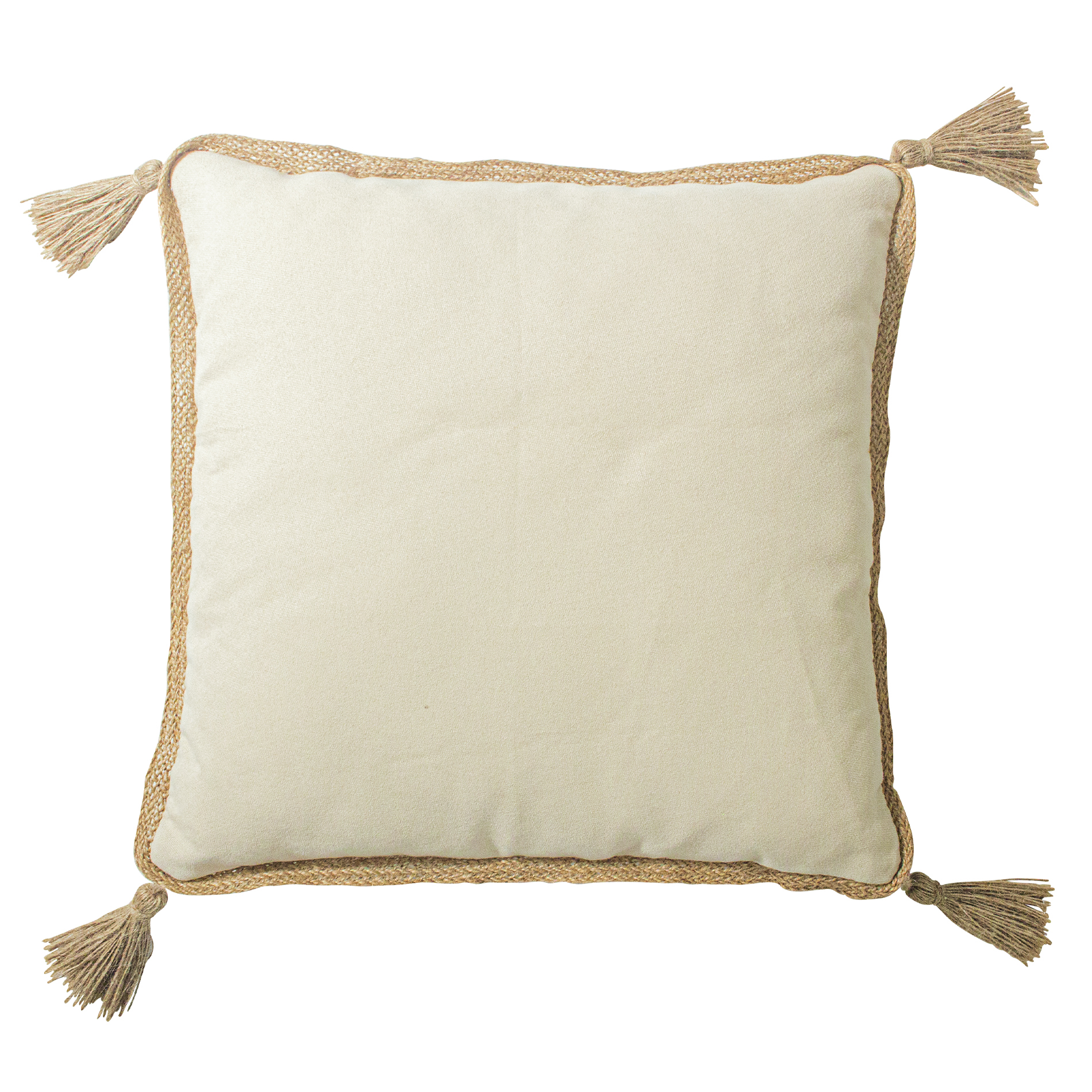 Coussin déhoussable uni à pompons jute coton ecru 40x40 Coussin déhoussable uni à pompons jute coton ecru 40x40
