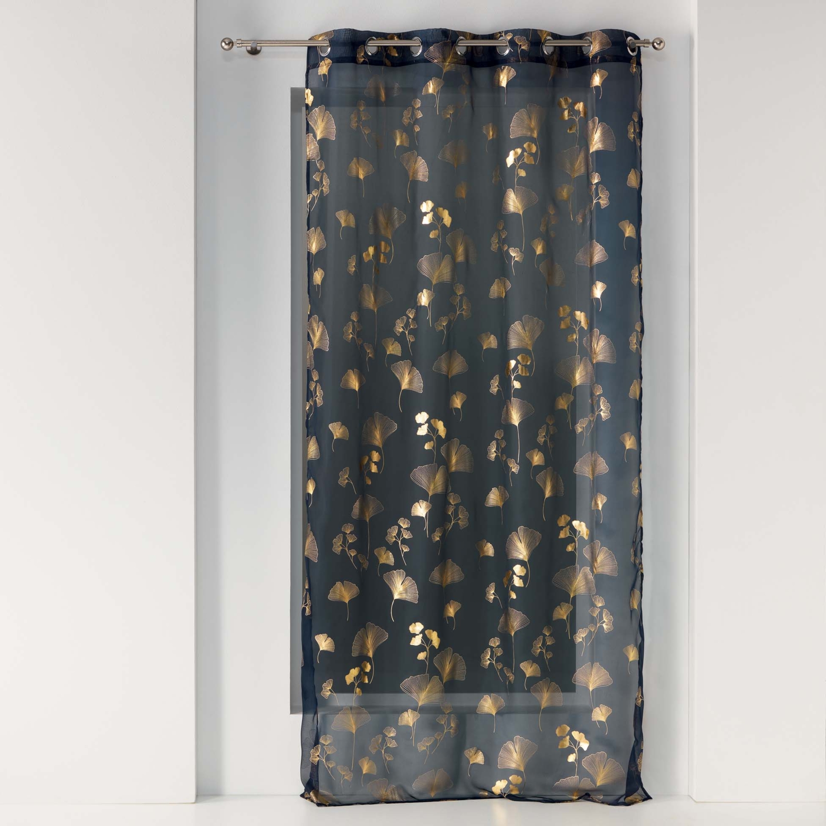 Voilage imprimé métallisé polyester marine/or 240x140 (photo) Voilage imprimé métallisé polyester marine/or 240x140