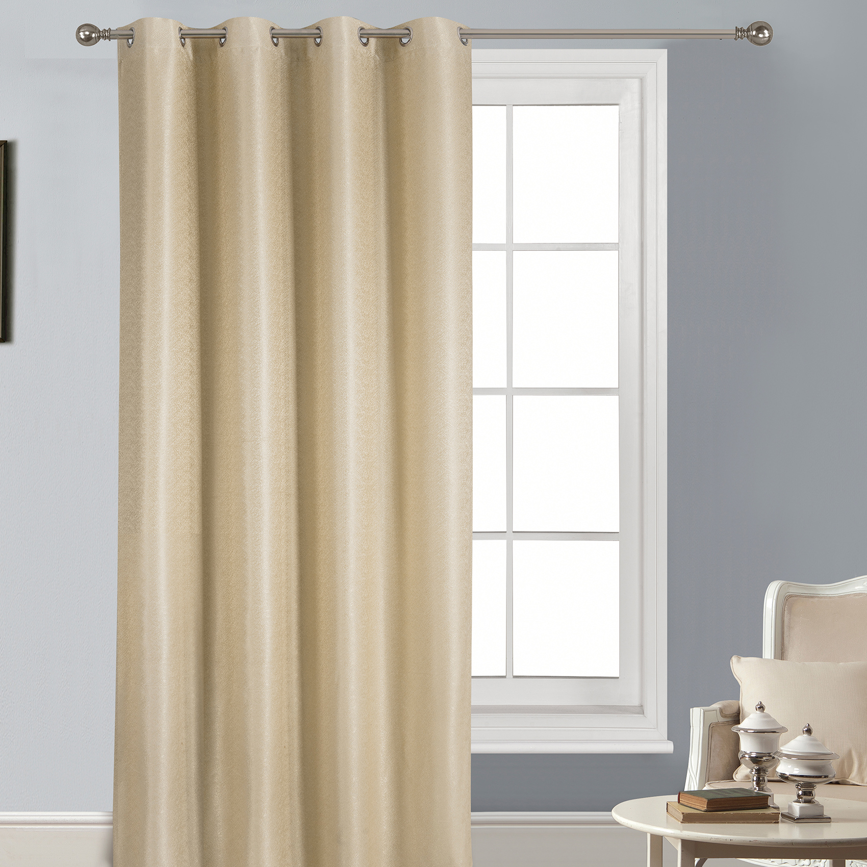 Rideau uni tissé avec motifs en relief polyester beige 260x140 Rideau uni tissé avec motifs en relief polyester beige 260x140