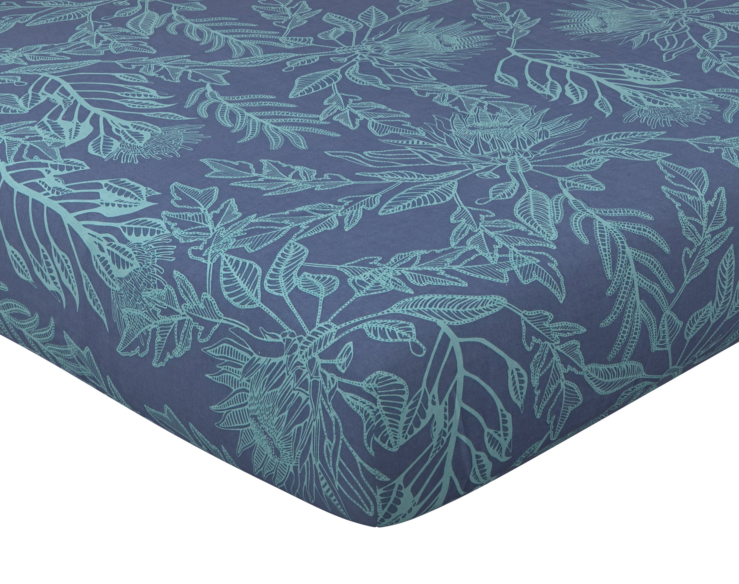 Drap-housse 140x190 en coton bleu (photo) Drap-housse 140x190 en coton bleu