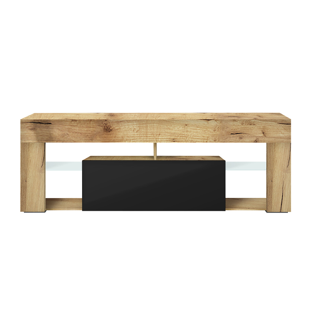Meuble tv tablettes en verre chêne lancaster noir brillant