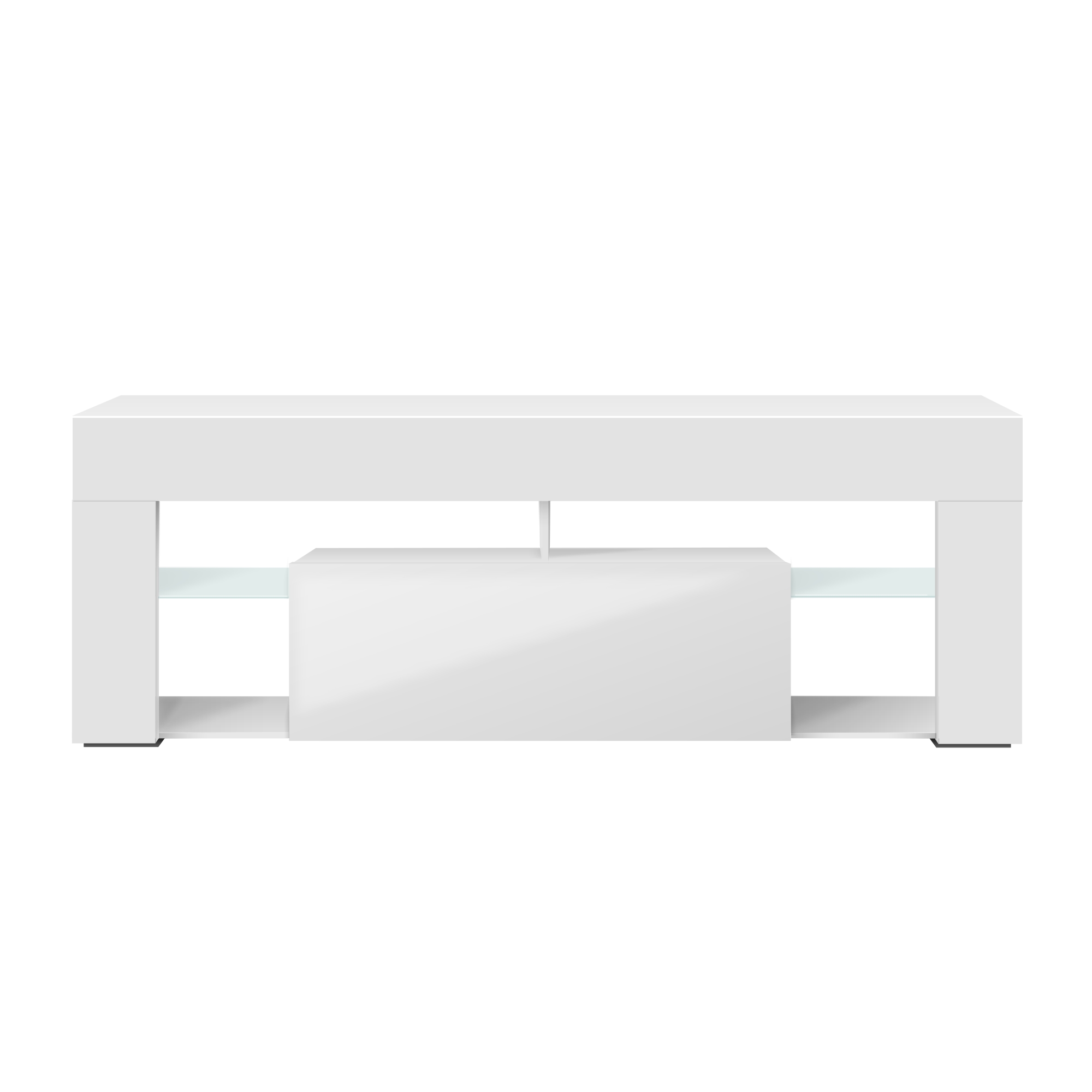 Meuble tv tablettes en verre blanc mat blanc brillant