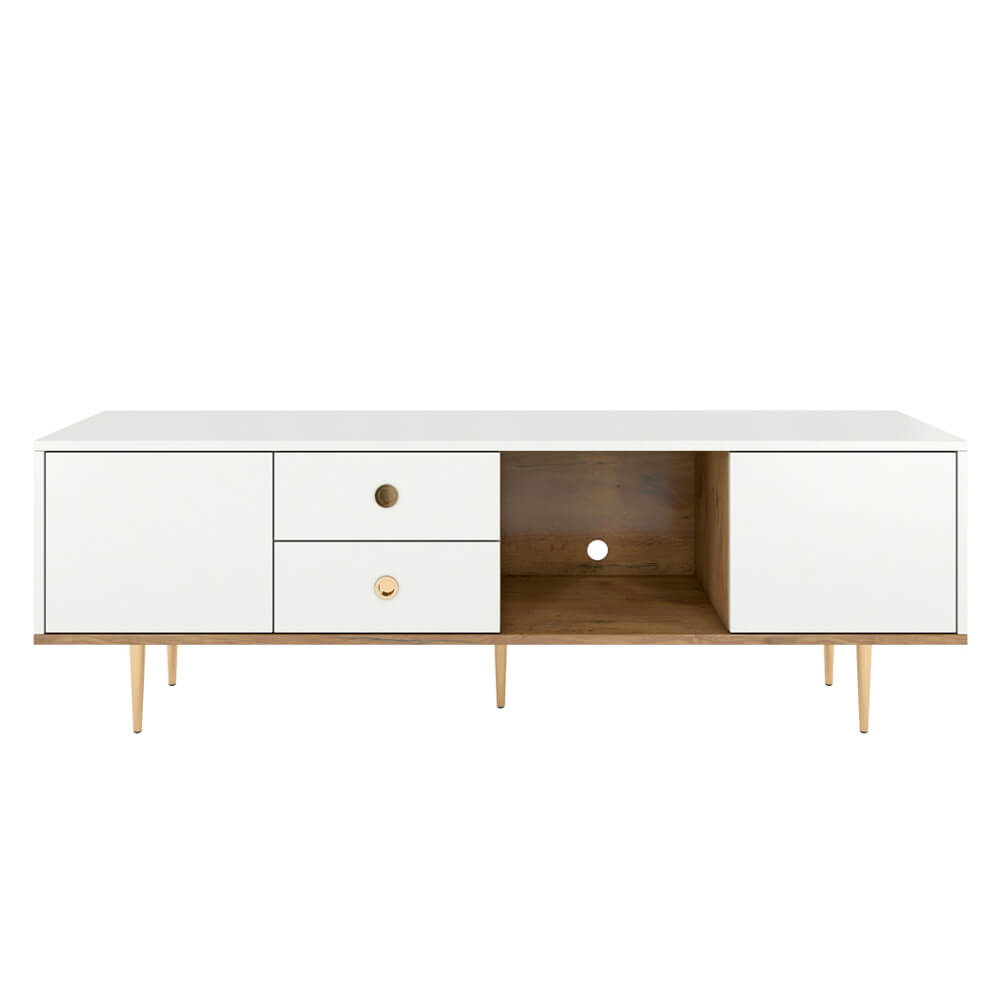 Meuble tv glamour blanc chÃªne pieds dorÃ©s