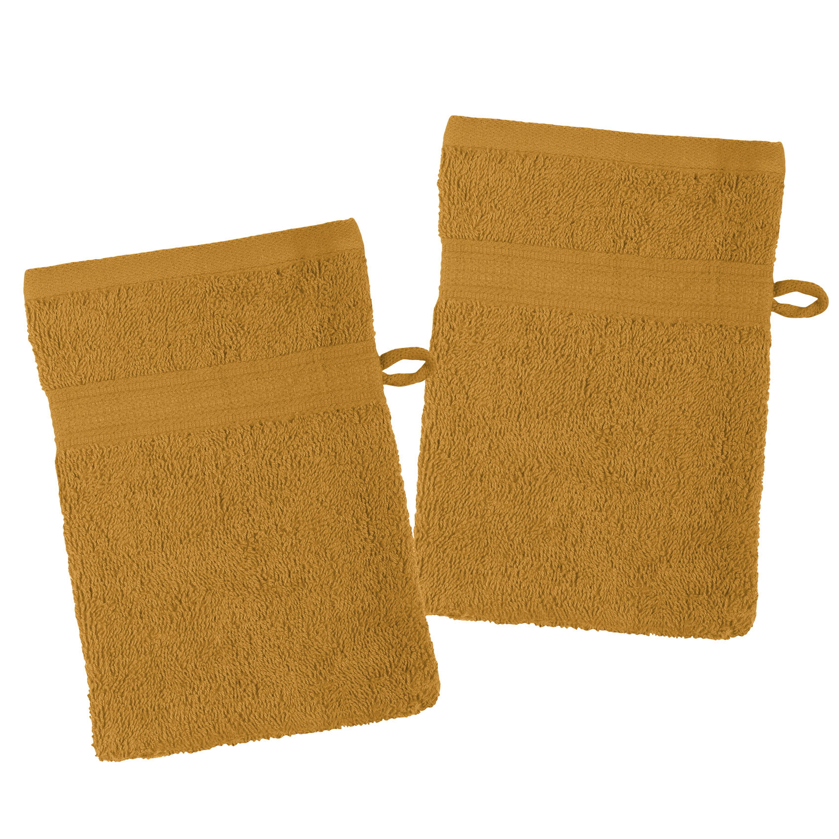 Lot de 2 gants de toilette en coton bio coton curry 21x15 Lot de 2 gants de toilette en coton bio coton curry 21x15