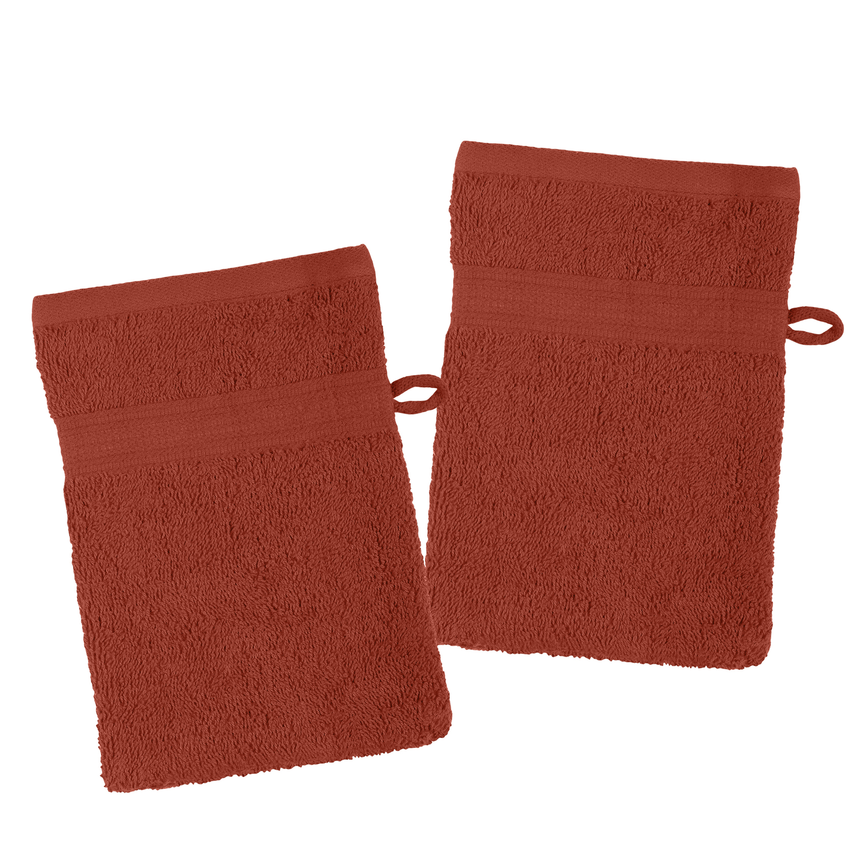 Lot de 2 gants de toilette en coton bio coton terracotta 21x15