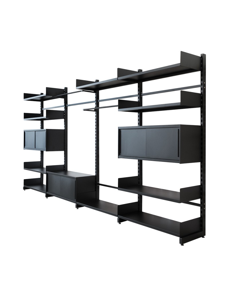 Dressing modulable métal autoportant, 10 tablettes et caisson (photo) Dressing modulable métal autoportant, 10 tablettes et caisson